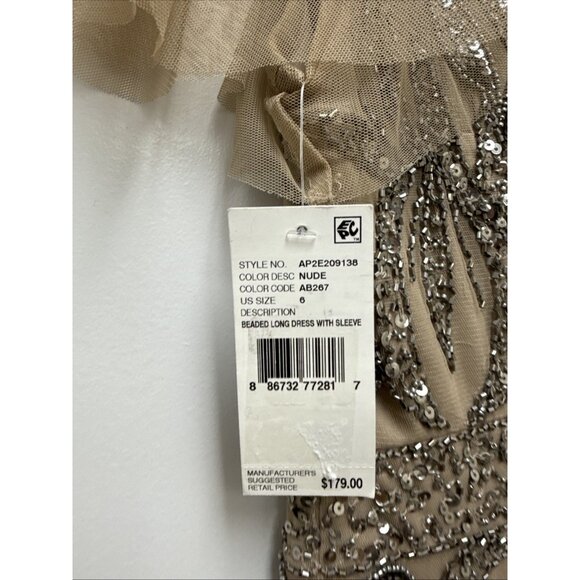 Papell Studio Size 6 Beige Formal Sequin Beaded Formal Dress Cocktail Gown NWT - Picture 11 of 16